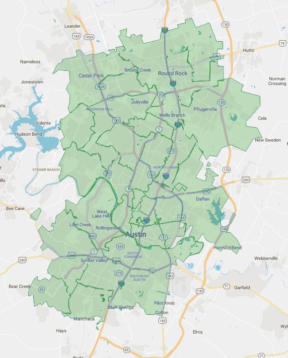 Austin Lawn Care Service Area Map